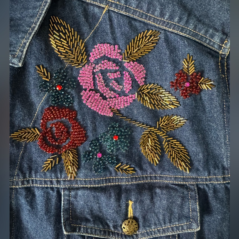 Vintage Embroidered Beaded Carole Little Denim Jacket size 6 - Picture 5 of 8